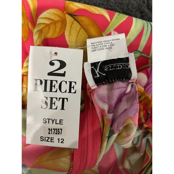 K Studio Womens Sleeveless Tropical Floral Print Dress Size 12 Two Piece - Picture 10 of 13